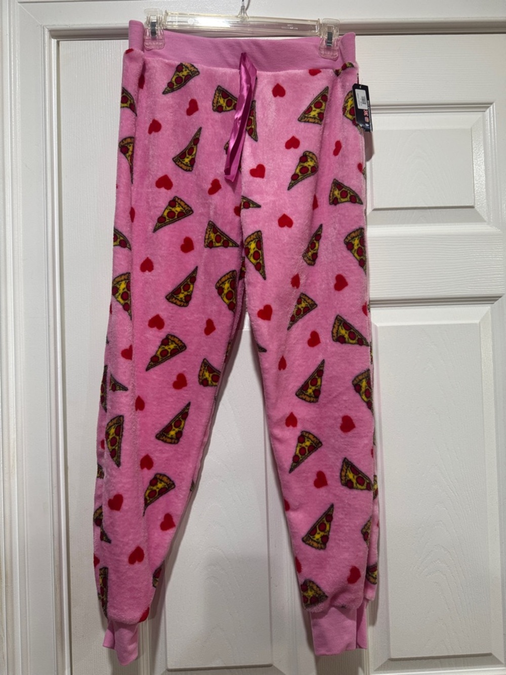 Pink Pizza & Heart Fleece Jogger Pants L NWT